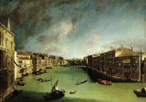 大運河、1724年のリアルト橋に向かうバルビ宮殿の眺め 作： Giovanni Antonio Canal